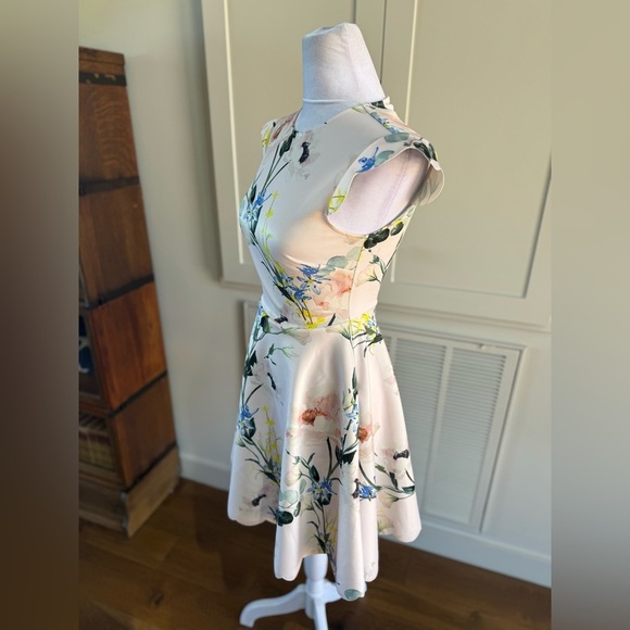 Ted Baker Karsali Elegance Scallop Skater Nude Pink Floral Cap Sleeve Dress 2 XS - Picture 9 of 16